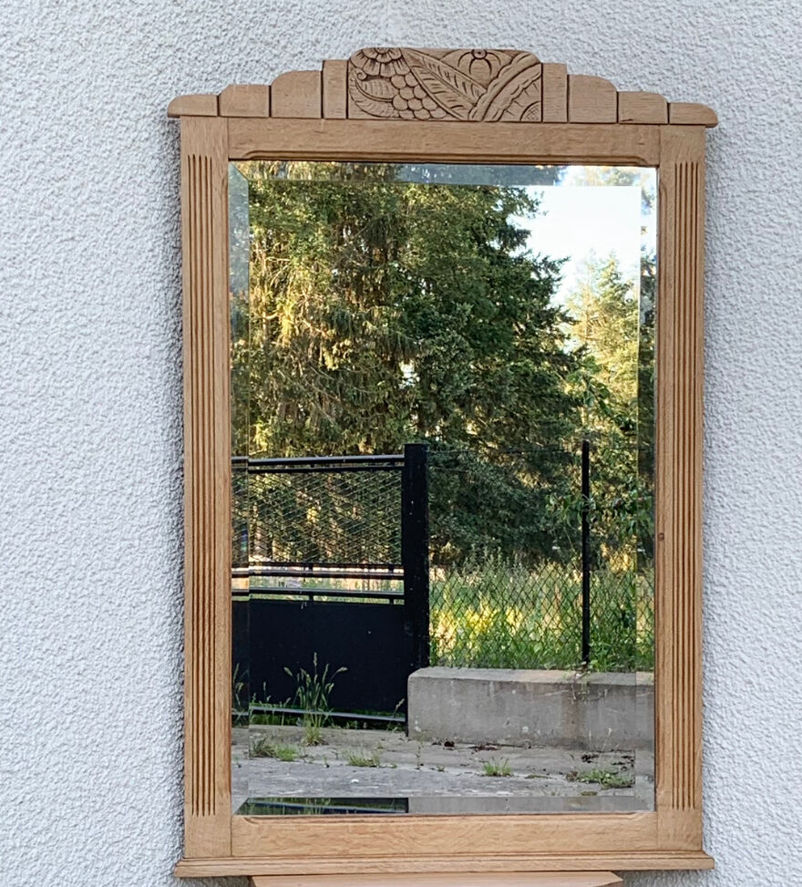 Art Deco mirror bevelled raw oak 1930