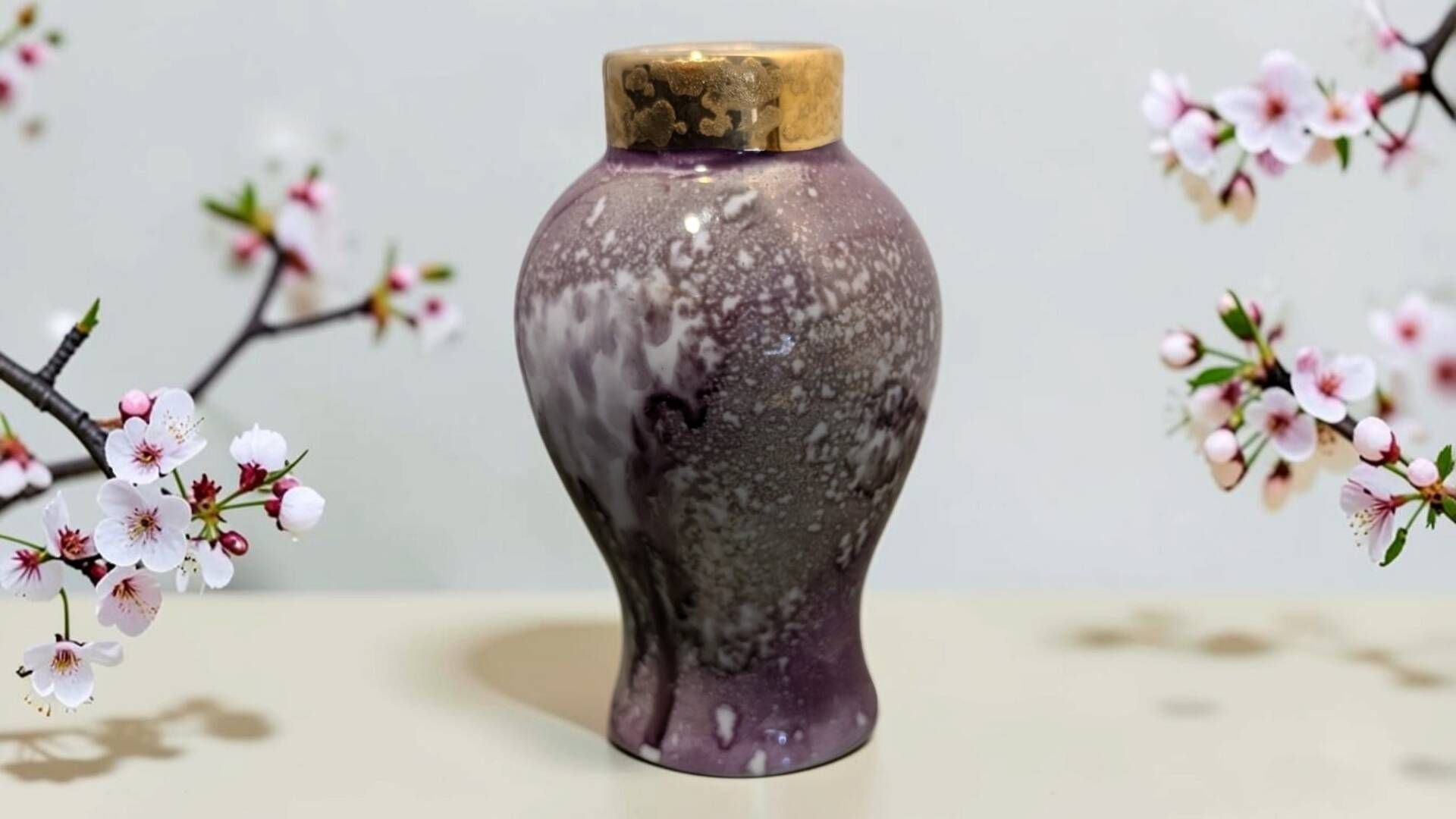 Small vase in Limoges porcelain – speckled purple decoration – Painted by Ma