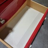 Vintage ladekast met rood roze kunststof lades 1970