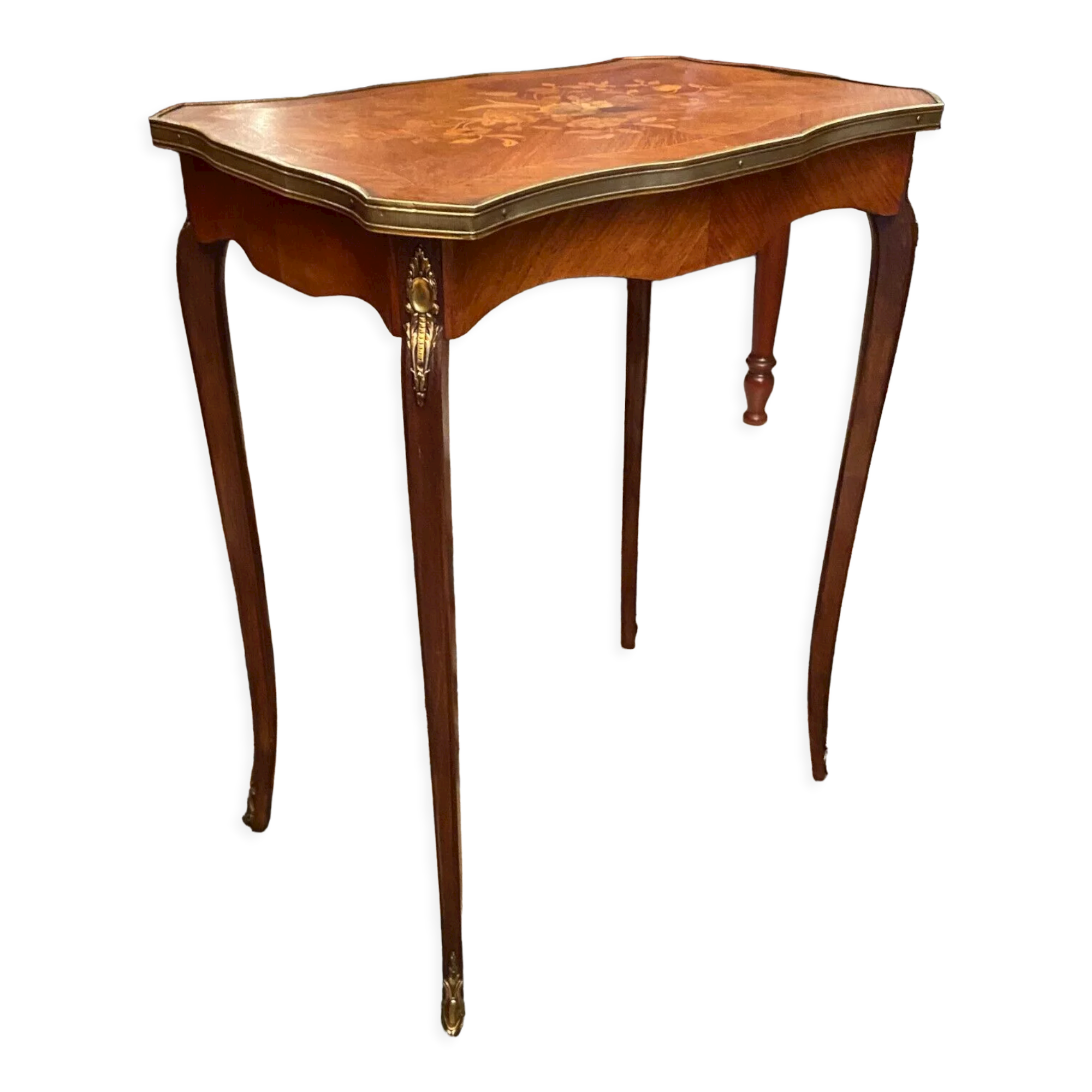Pedestal table end of sofa decorated inlaid Louis XV style