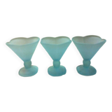 set of 3 ice cream / dessert cups, on foot, frosted blue-green glass