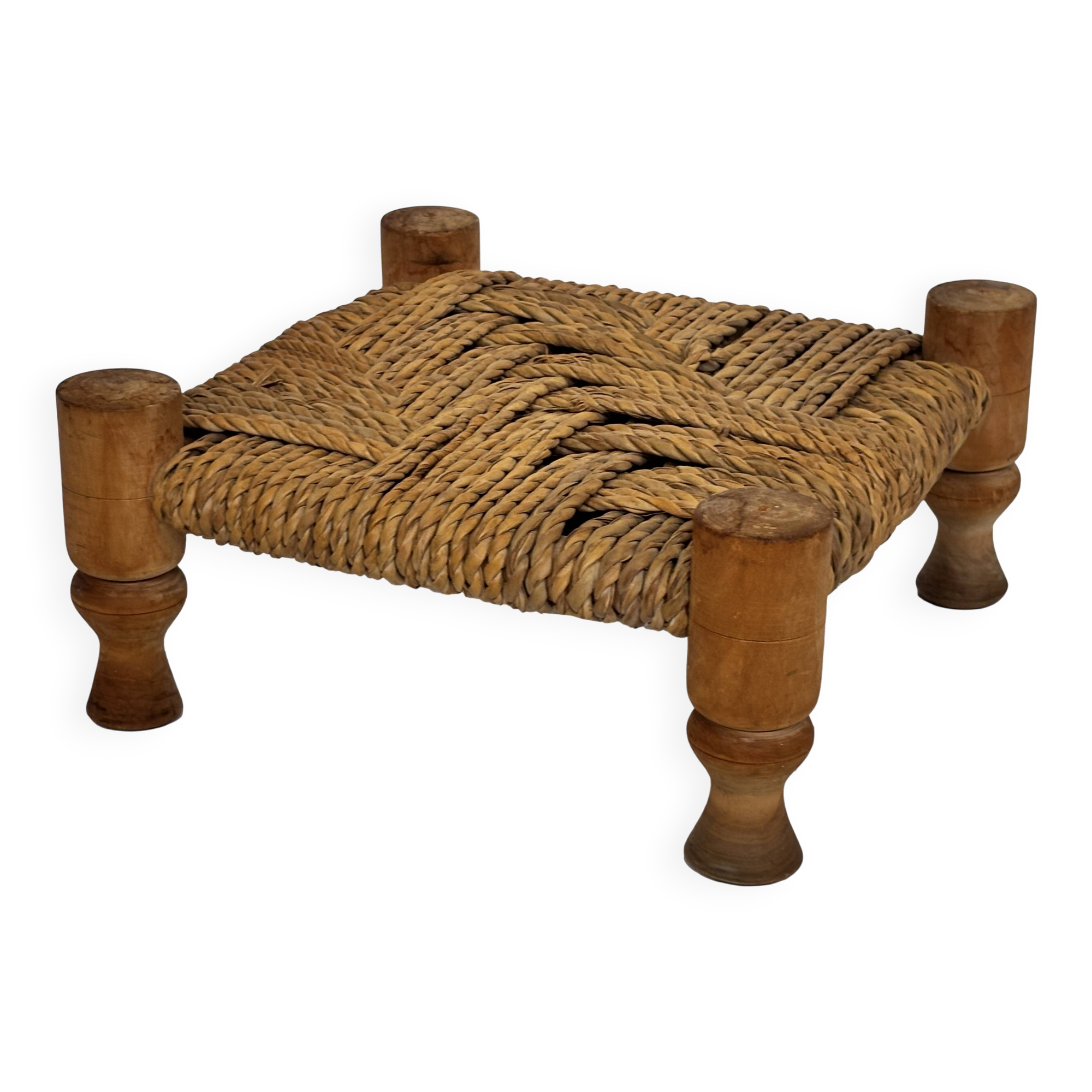 Vintage Footstool wood and rope, 1960s