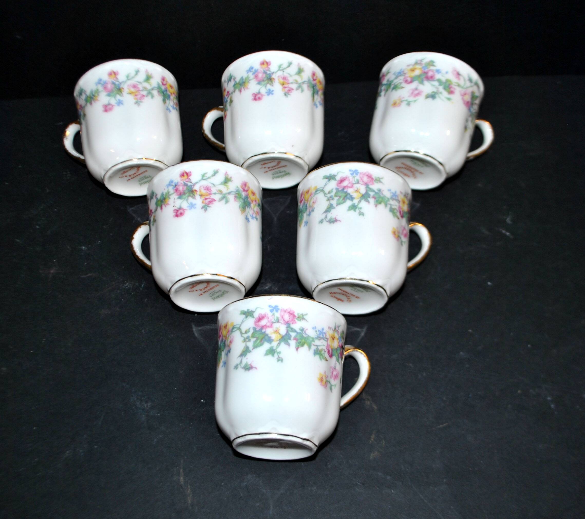 Limoges Haviland set of 6 floral porcelain coffee cups