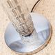 Richard Essig 1960s floor/table lamp with transparent glass body, chrome base, brown rattan shade