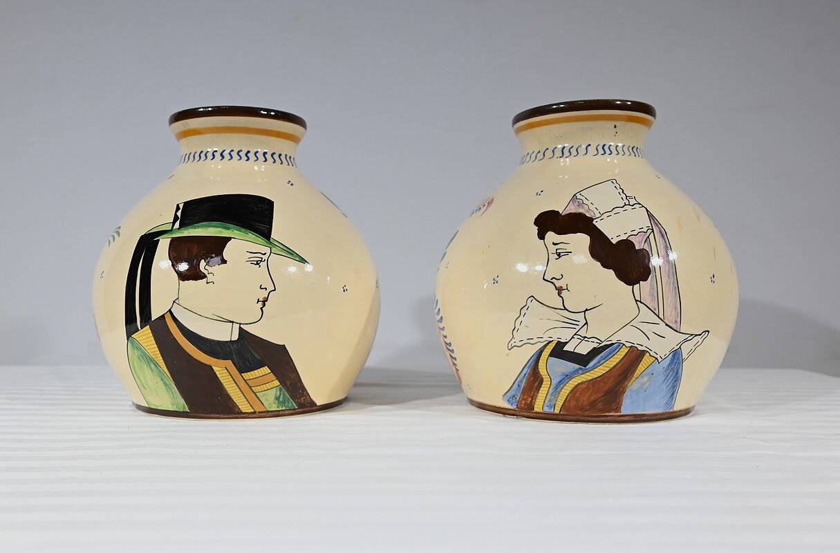 Pair of Earthenware Vases, Henriot Quimper – Mid 20th Century