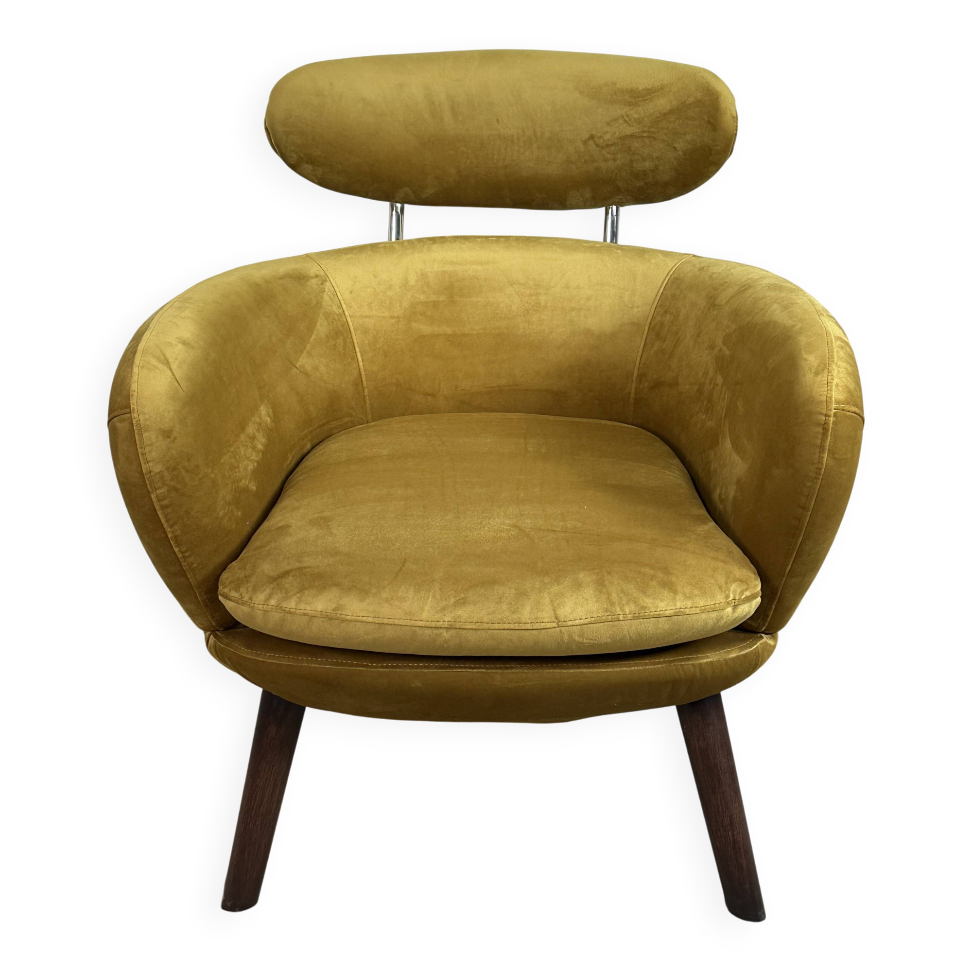 Mustard yellow velvet armchair from the 2010s.