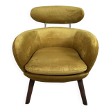 Mustard yellow velvet armchair from the 2010s.