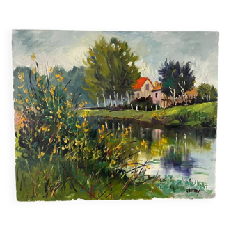 The Eure in Criqueboeuf, oil on canvas signed Quesney, 2000
