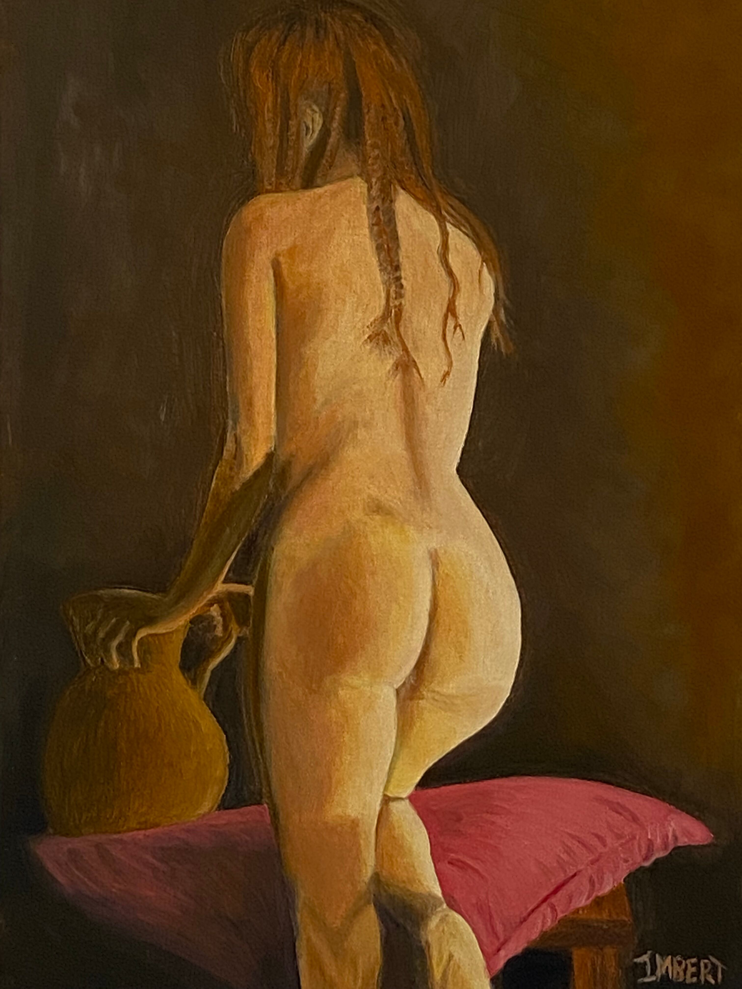 Oil on canvas, nude back signed