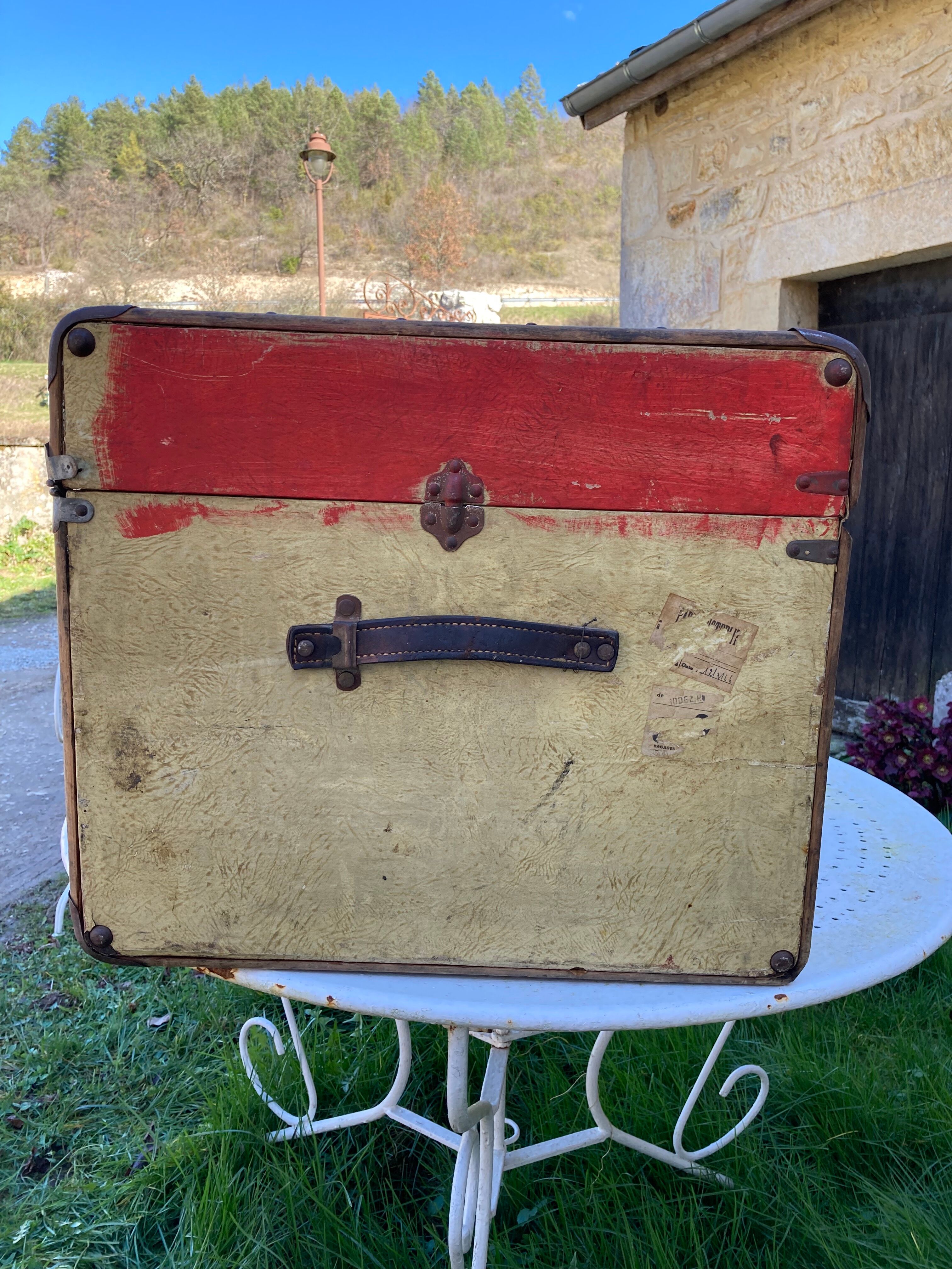 Antique wooden travel trunk