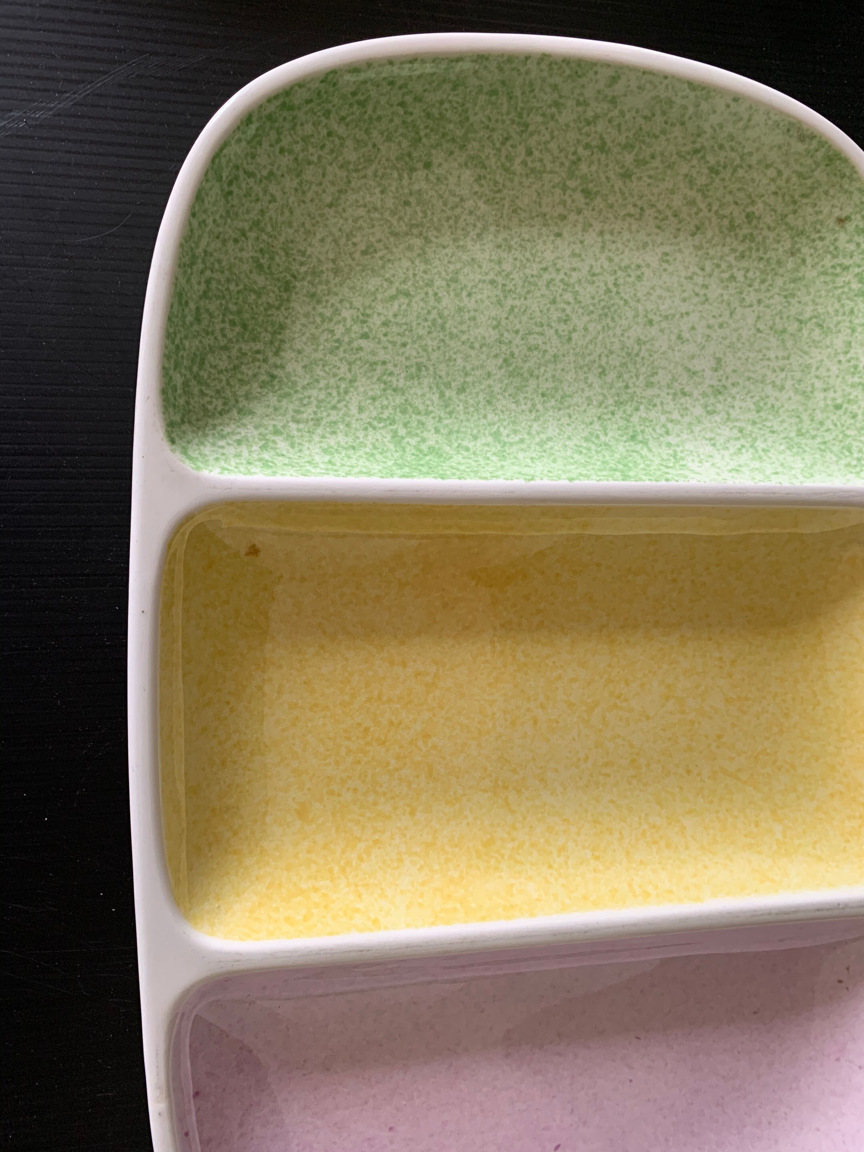 Multi-coloured earthenware dish from vintage Giens