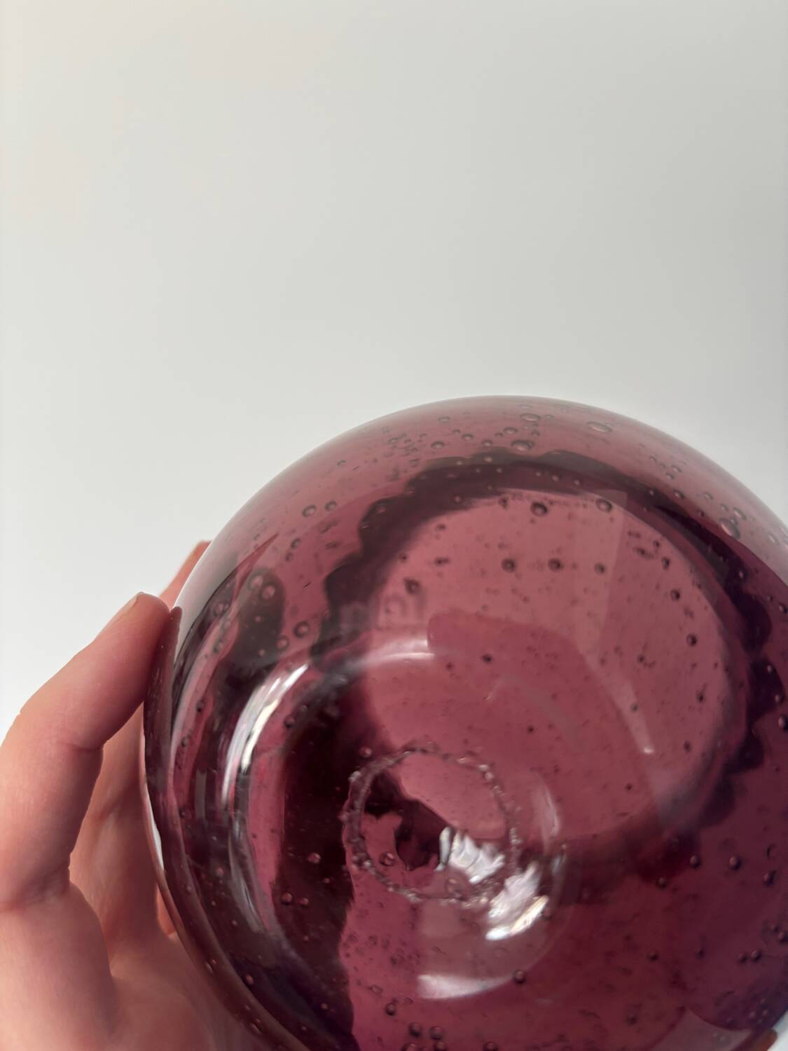 small purple ball vase in vintage bubbled glass signed biot