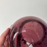 small purple ball vase in vintage bubbled glass signed biot