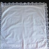 Old linen pillowcase, crocheted steering wheel