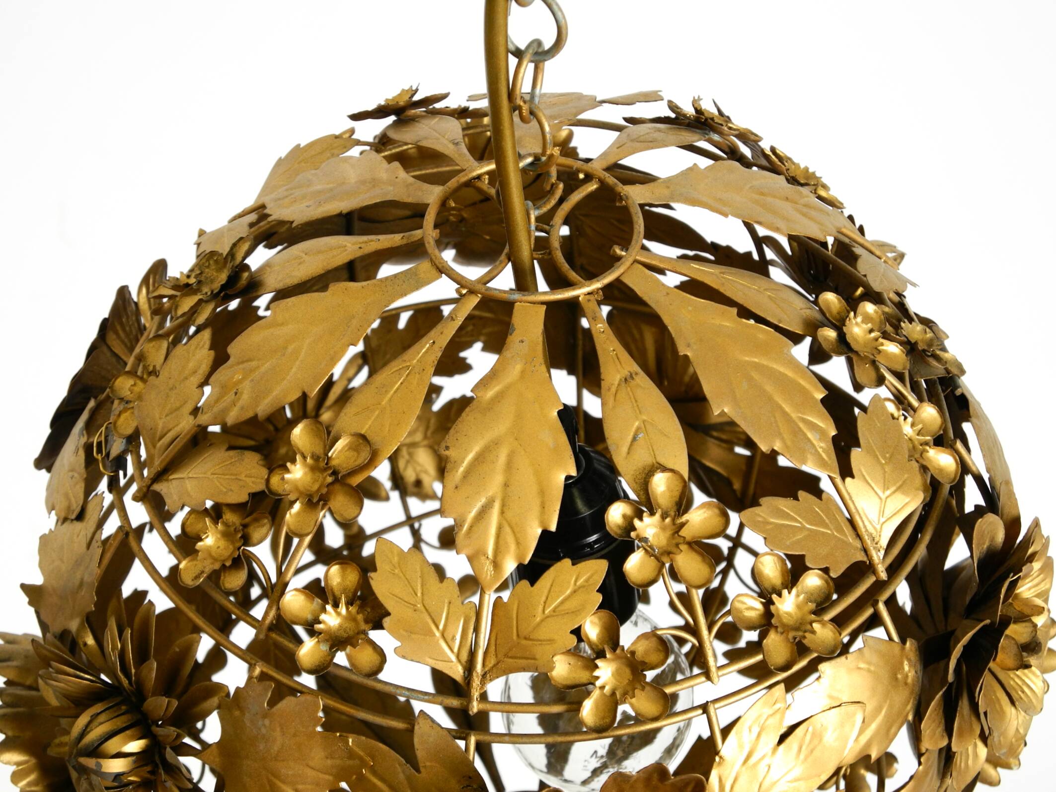 Beautiful floral-style spherical metal ceiling lamp, 1970s Regency design