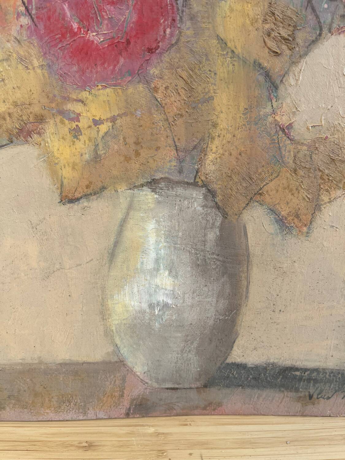 Bouquet of flowers, oil on wood panel, signed Vlad Tiberin.