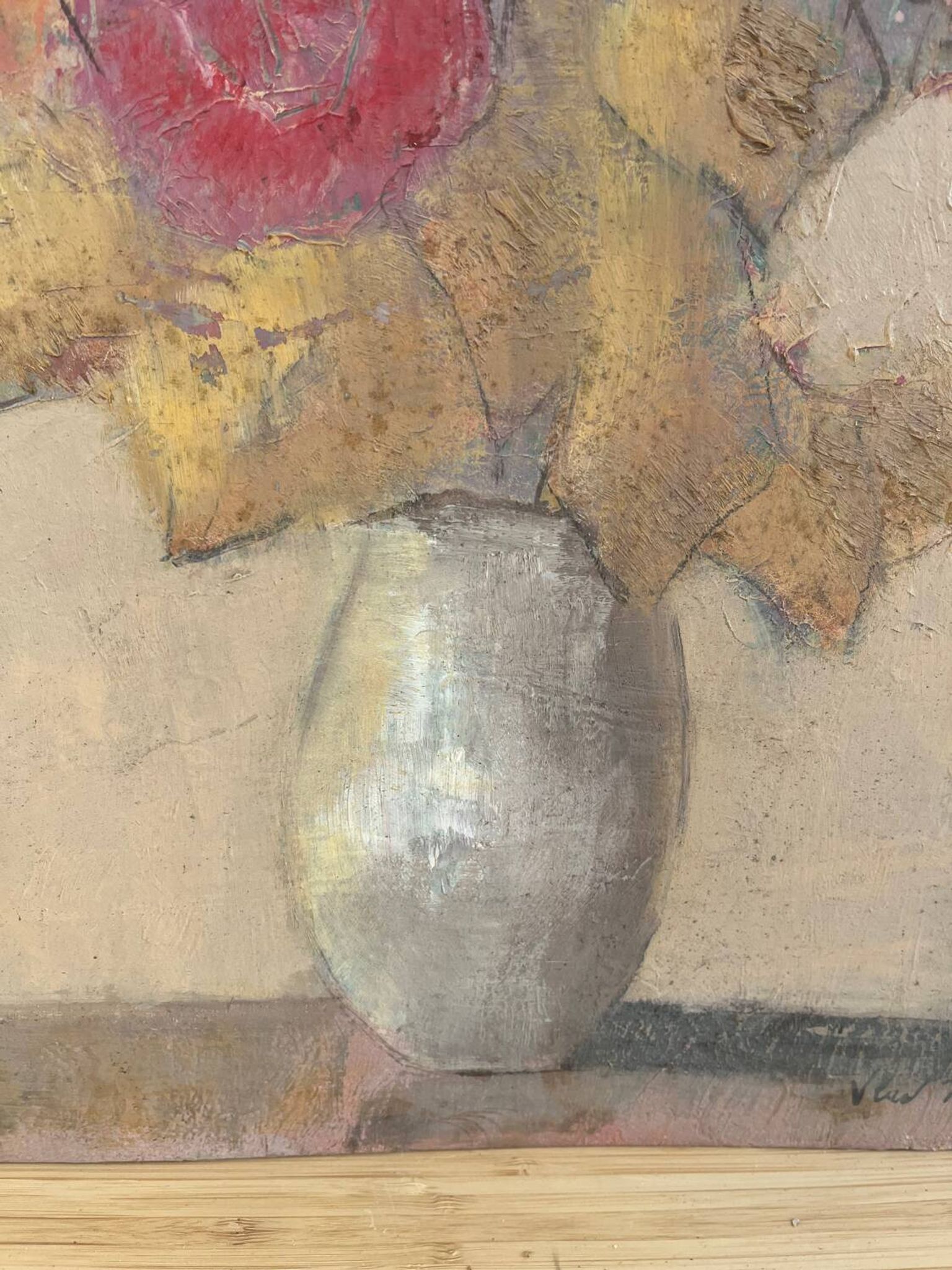 Bouquet of flowers, oil on wood panel, signed Vlad Tiberin.