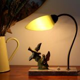 Green art deco lamp on marble base bird 1930s/40s
