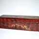 Antique glove box in Red China Lacquer decorated with golden birds
