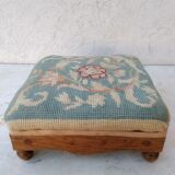 Small antique footrest stool lined canvas