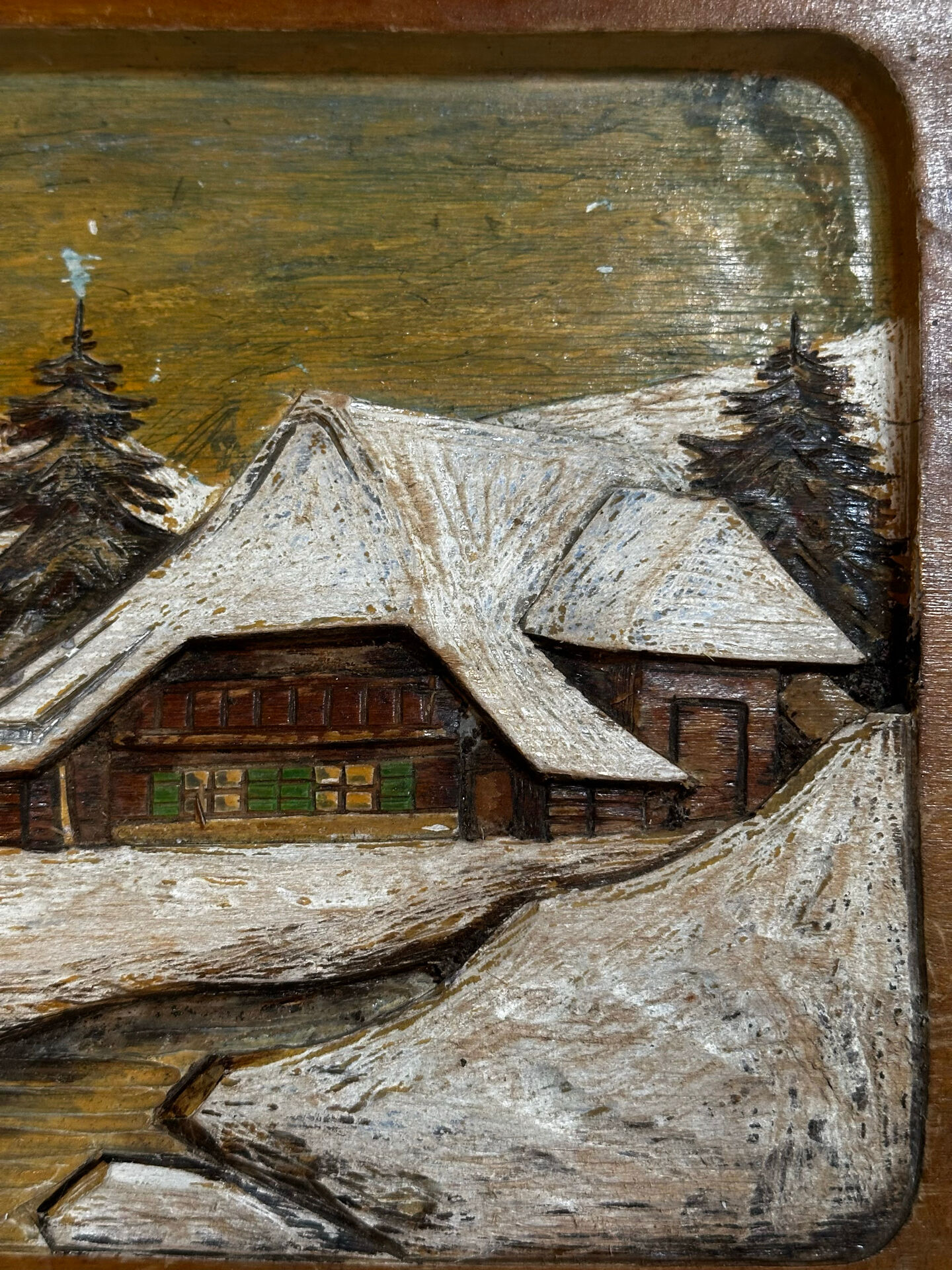 Alpine Table in carved and painted wood 23/32 cm