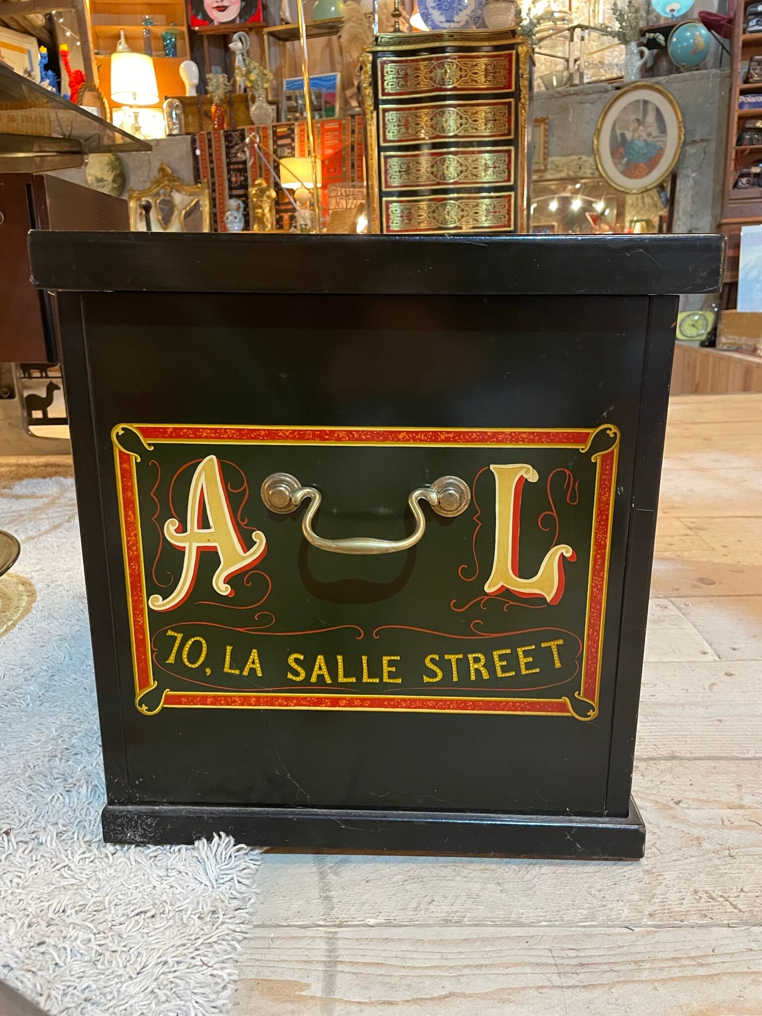 Anchor line painted wooden chest