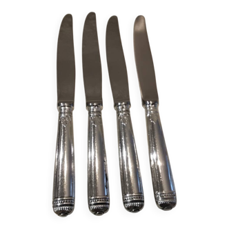 4 table knives with silver-plated metal handles, silversmith Christofle Malmaison