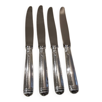4 table knives with silver-plated metal handles, silversmith Christofle Malmaison