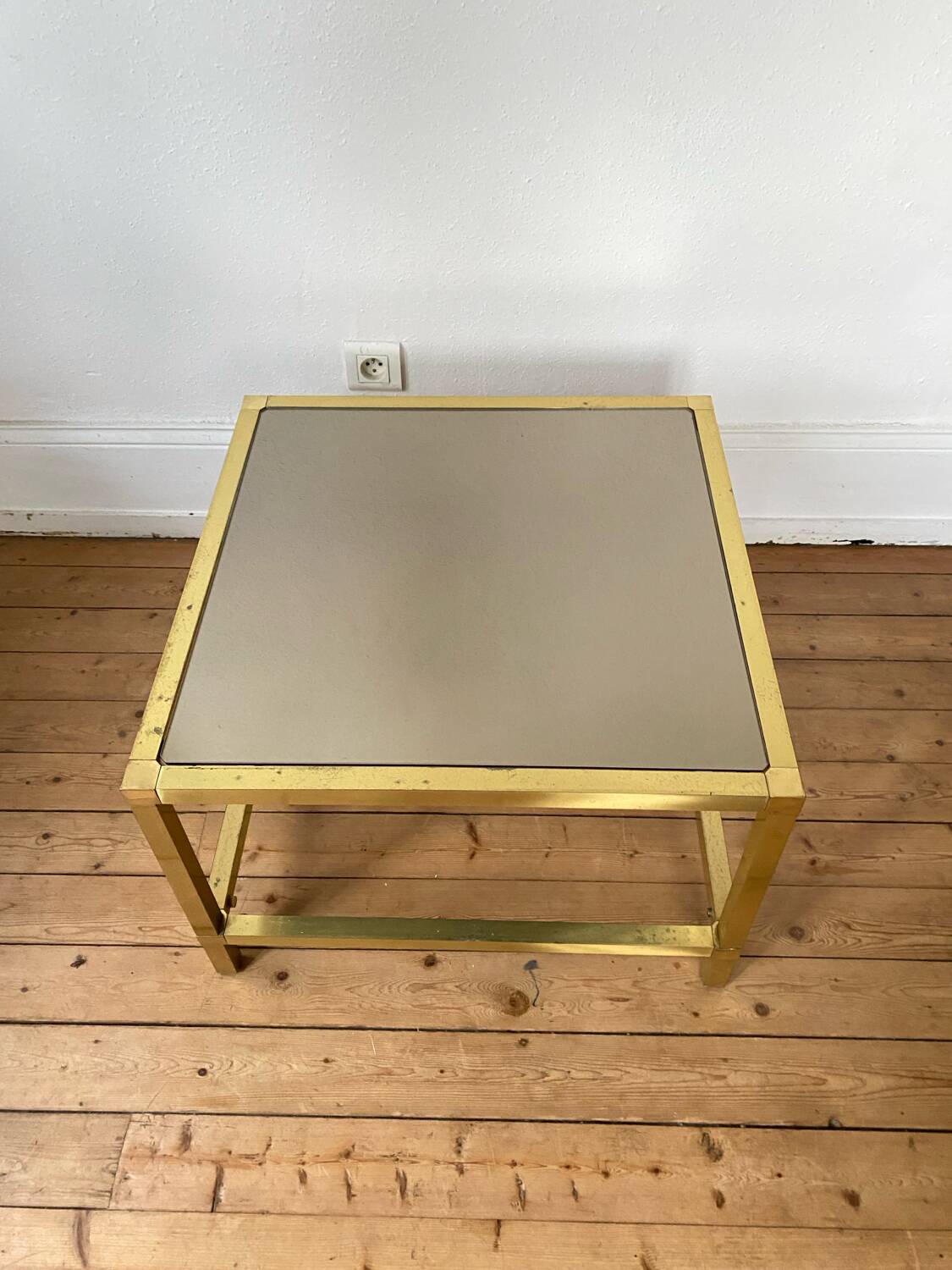 Vintage square brass and smoked glass coffee table