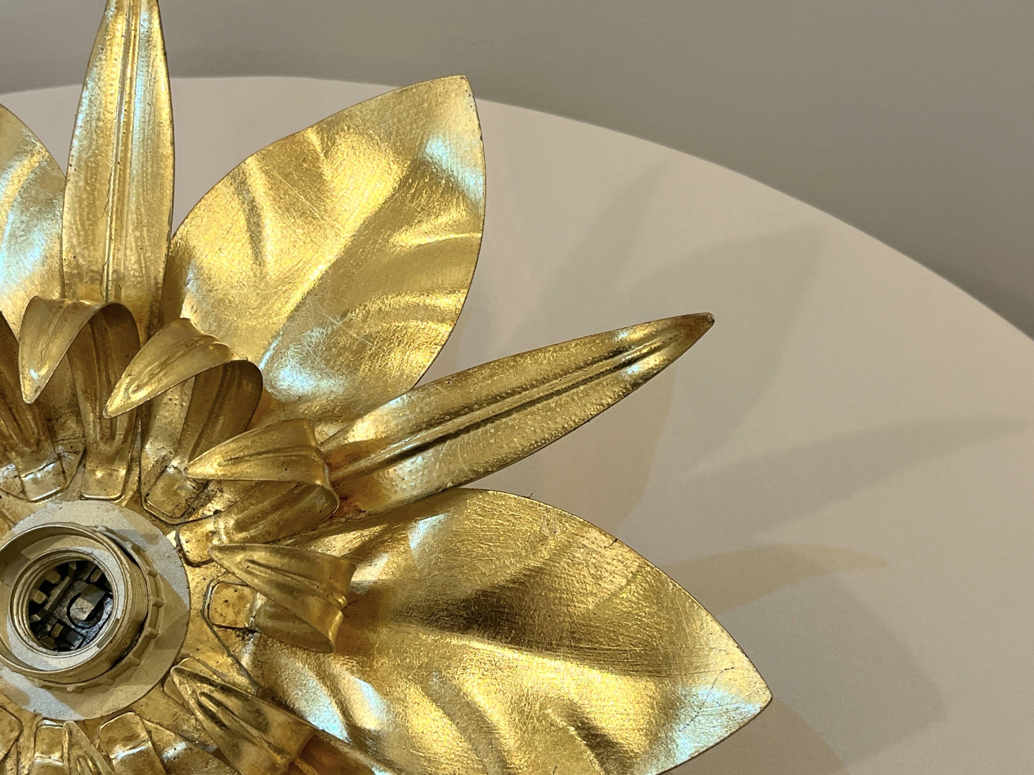 Masca style gold leaf metal flower wall light, 1970-1980
