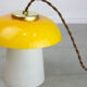 Mid-century yellow glass and brass mushroom table lamp
