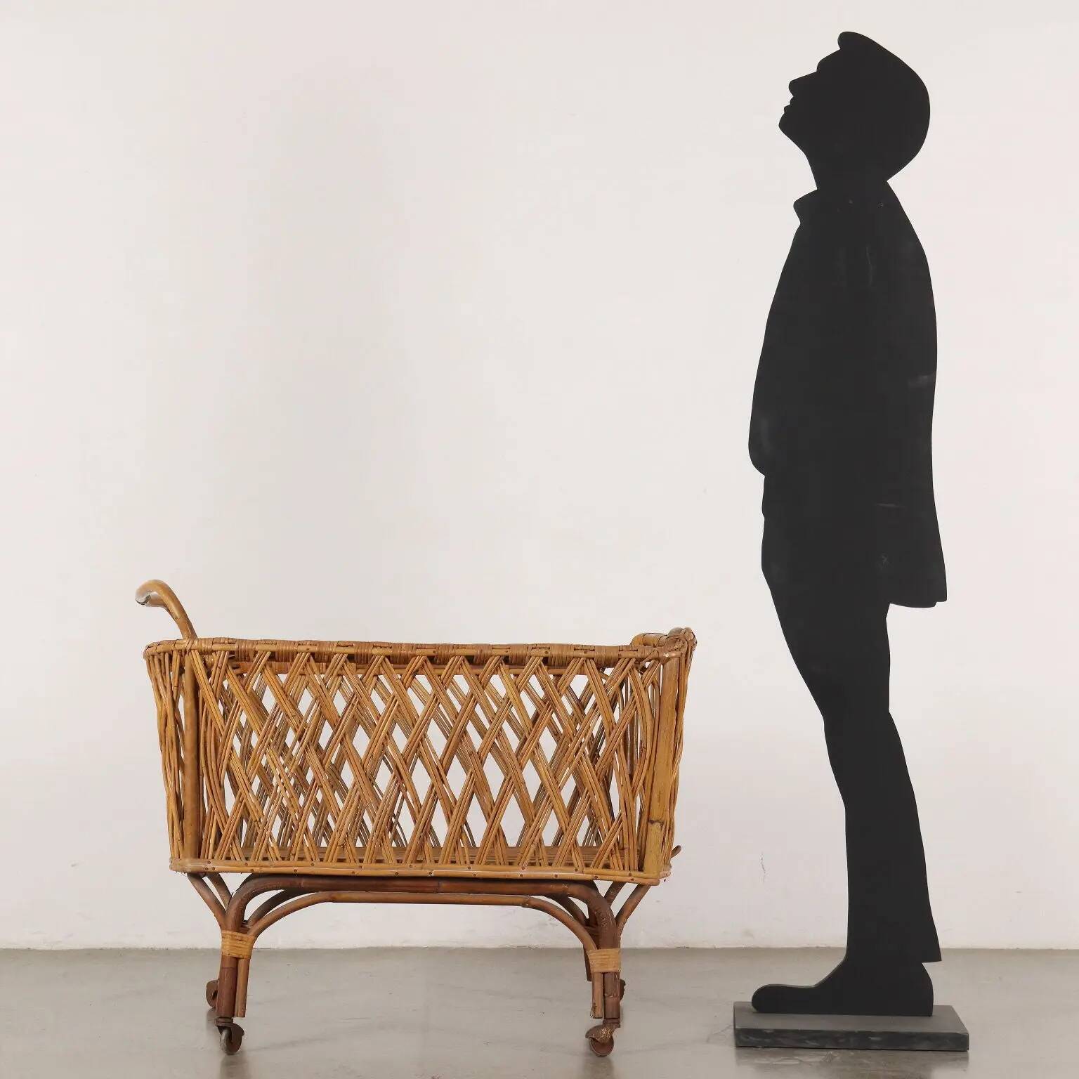 Vintage cradle from the 1960s, bamboo structure.