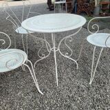 Old wrought iron garden furniture 3 armchairs + 1 table