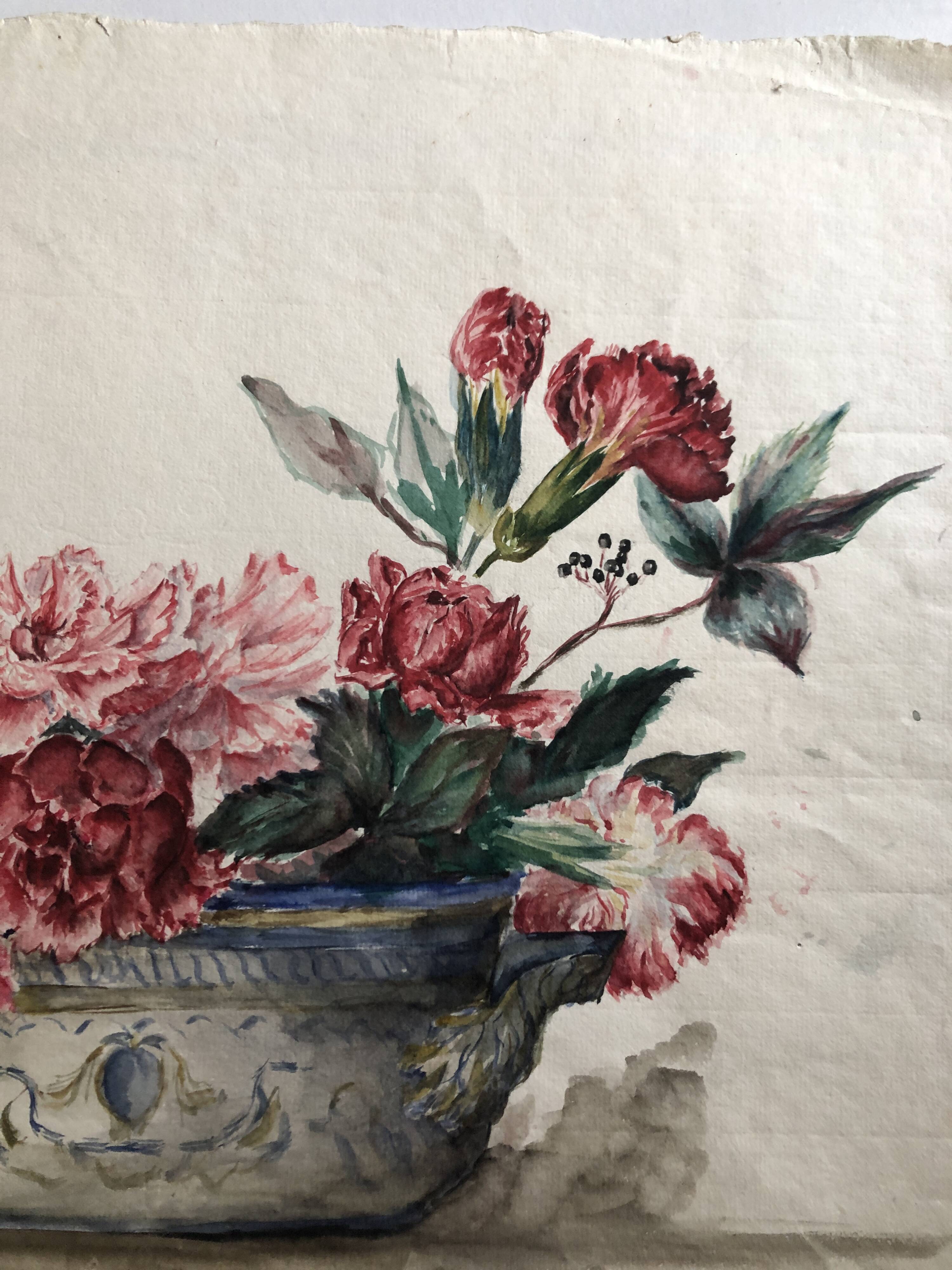 Gouache on paper - bouquet of carnations