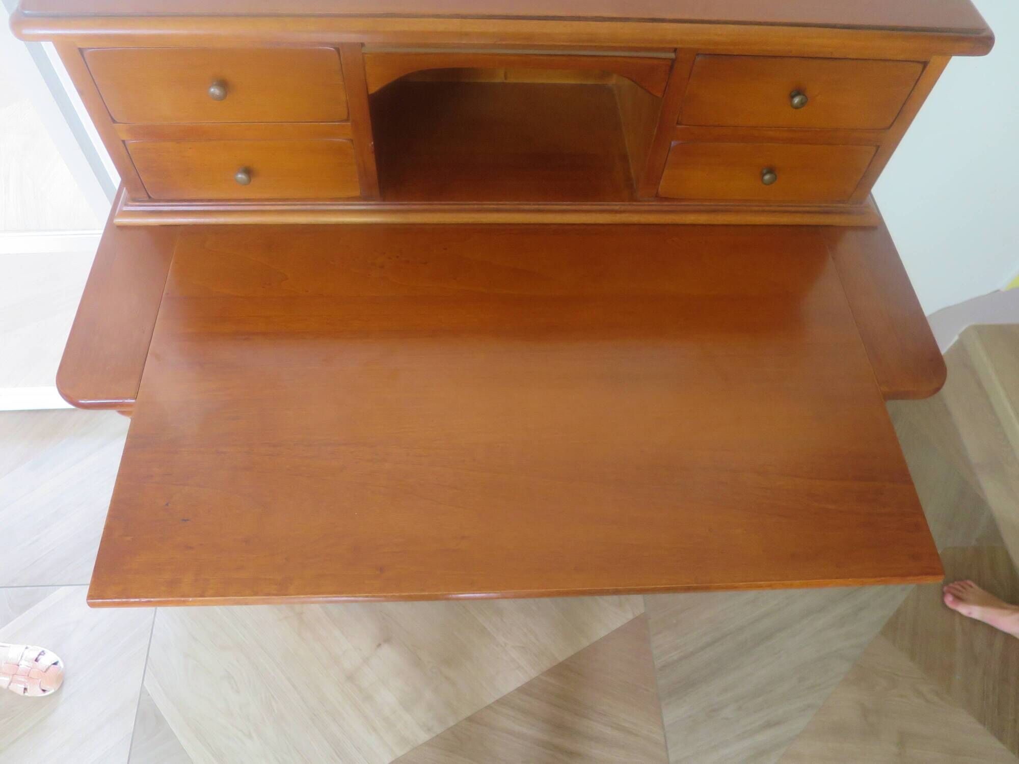 Vintage commode secretary dressing table sliding top 7 drawers cherry wood