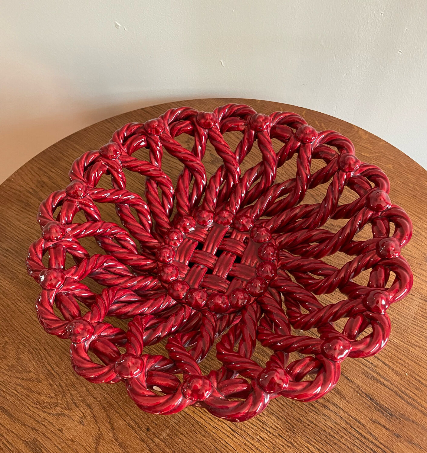 Fruit basket in burgundy basketry slip braided burgundy year 60