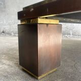 Grey ceramic mosaic top coffee table with dark wood base and brass accents, 1970s