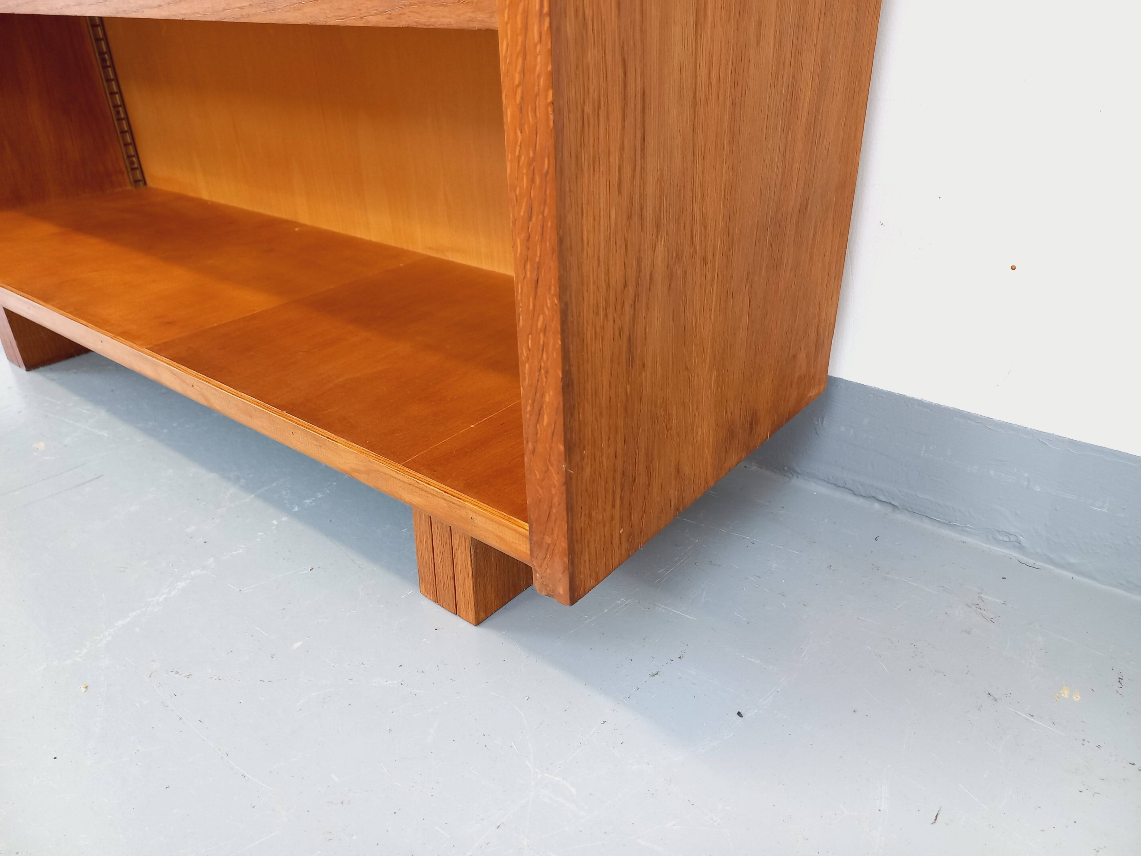 Large vintage oak wood bookcase shelf from the 50s 60s