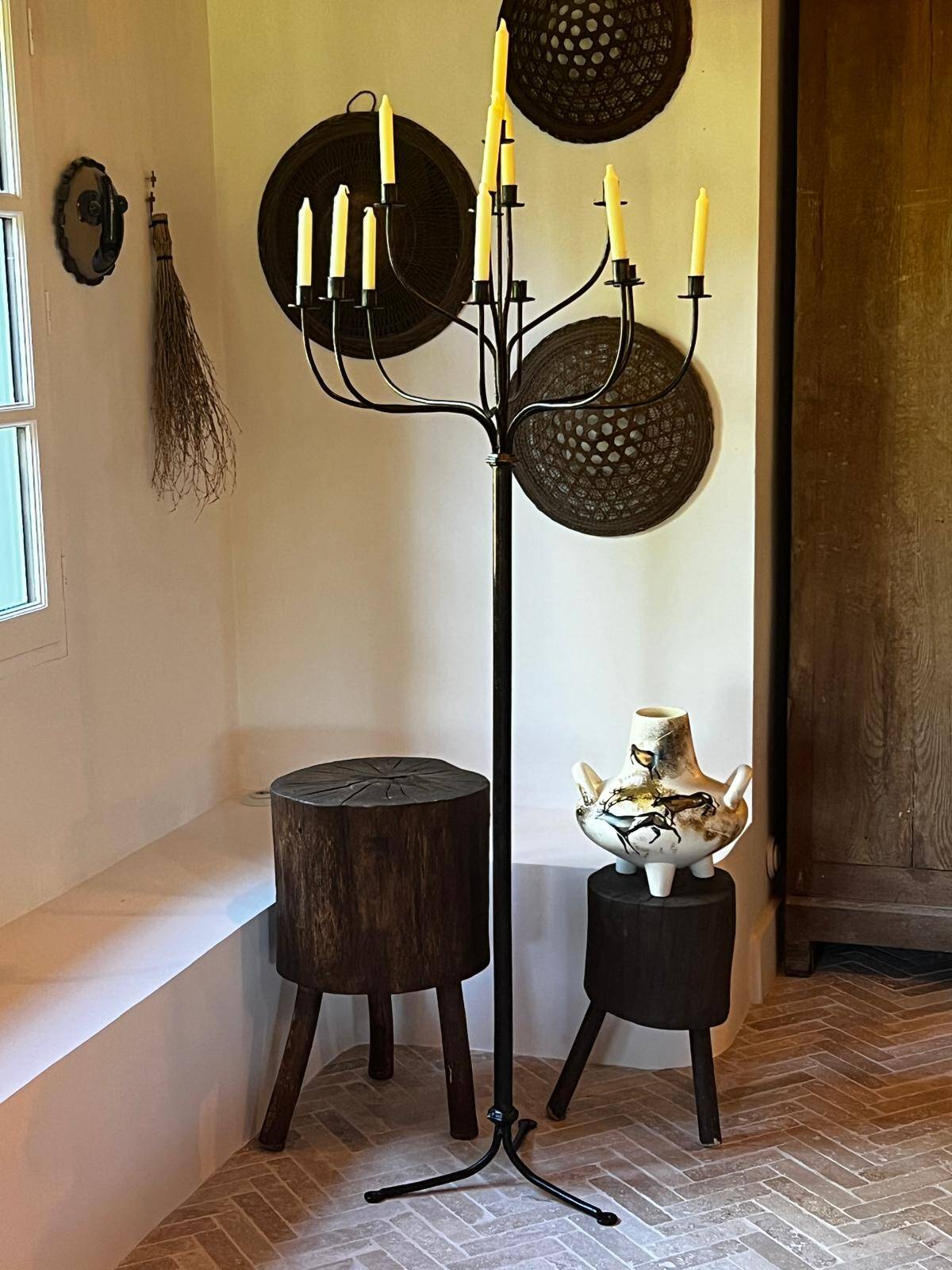 Pair of stools, old tree trunks, popular French work from the 19th century.
