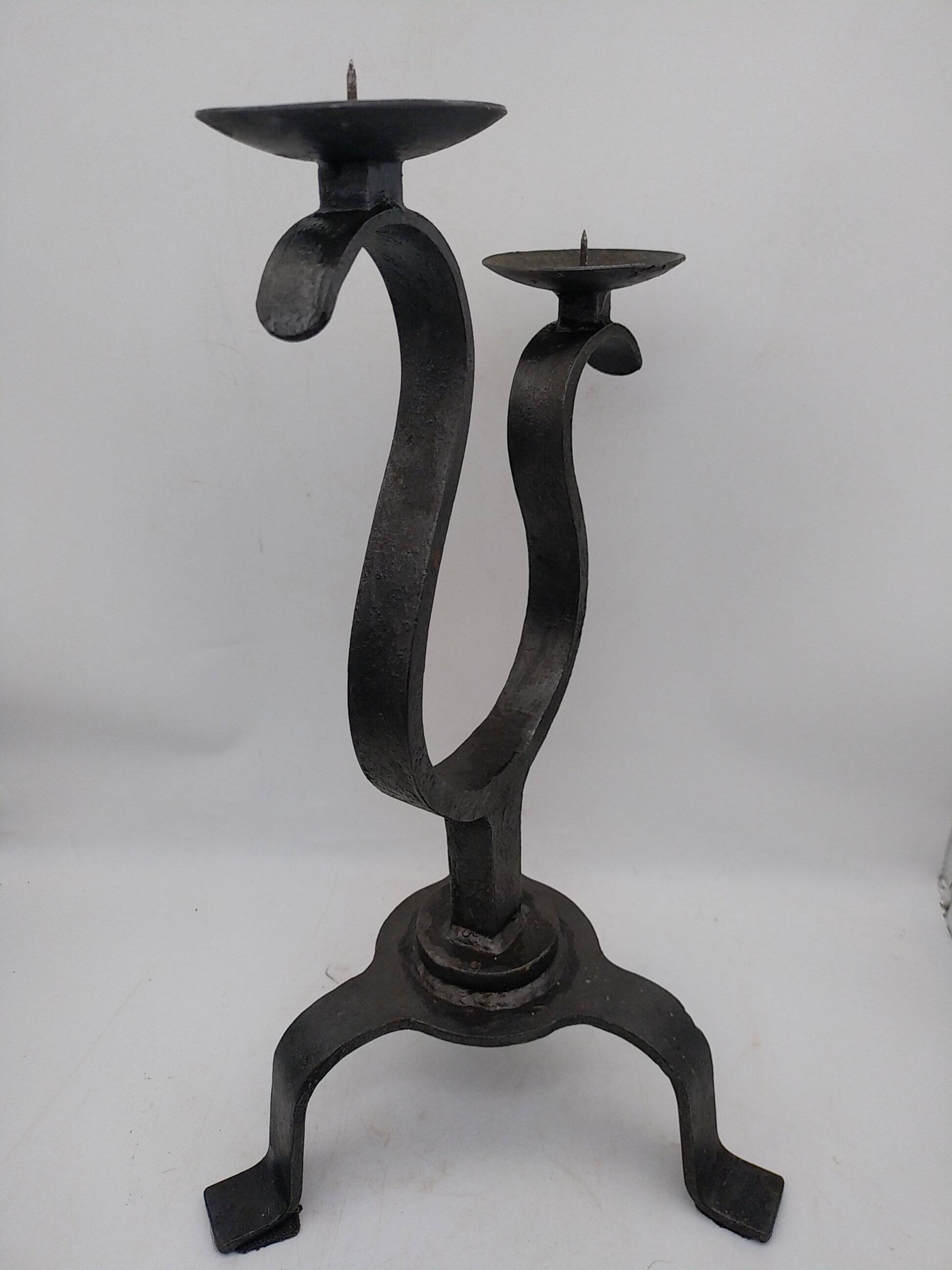 Brutalist wrought iron candle holder. Birds .