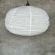 Medium pendant light in rattan and natural linen, Japanese-style, flattened round (Labu) H35 D60