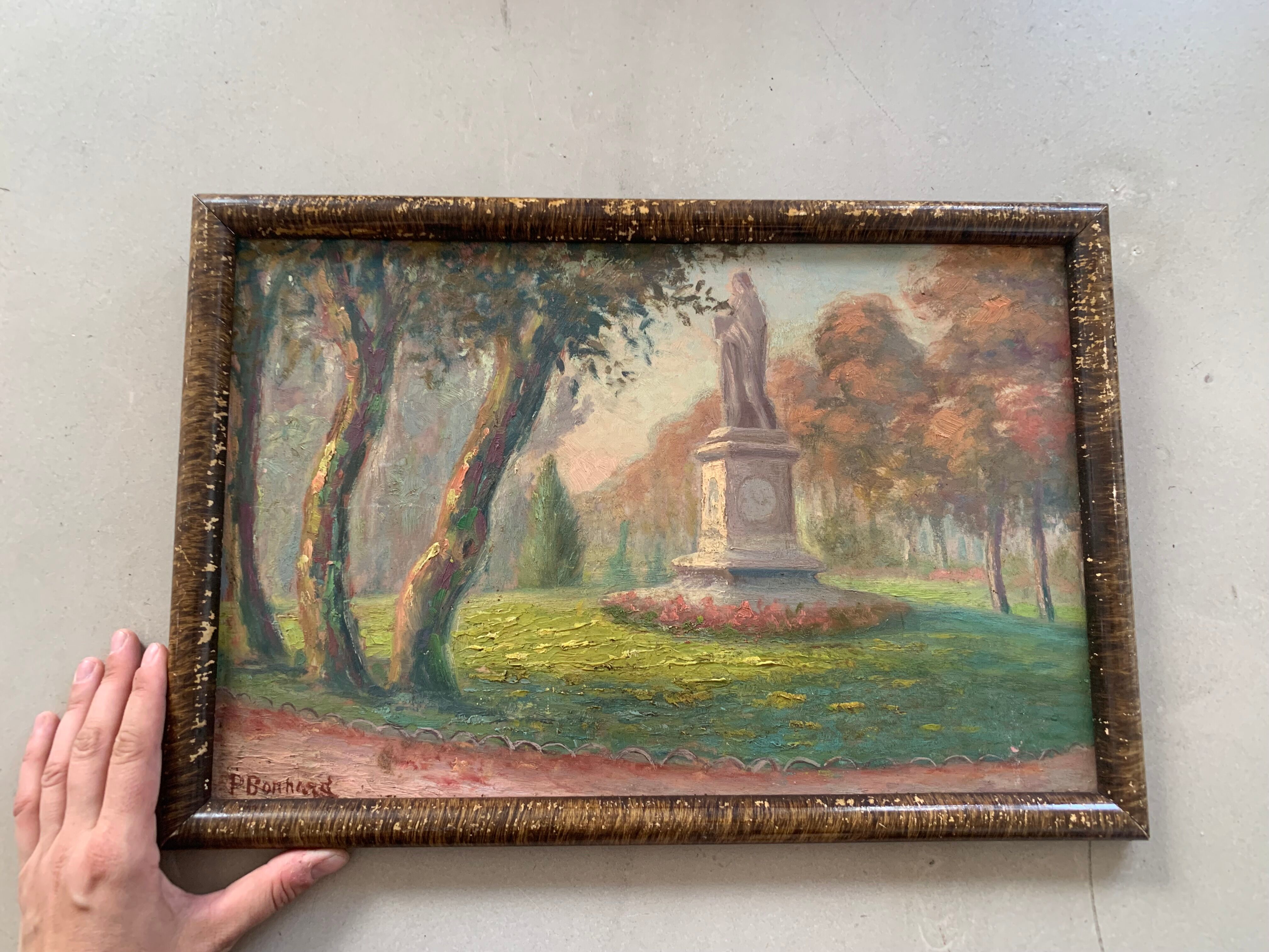 Old painting, oil on cardboard signed