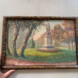 Old painting, oil on cardboard signed