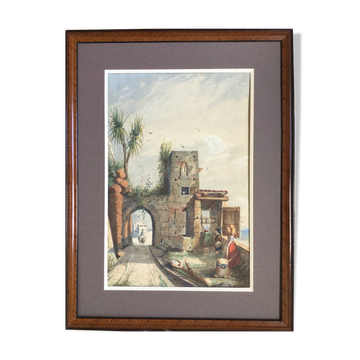 Nicolas RENIÉ,1808-?.Le puits animé,1851.Aquarelle signée .