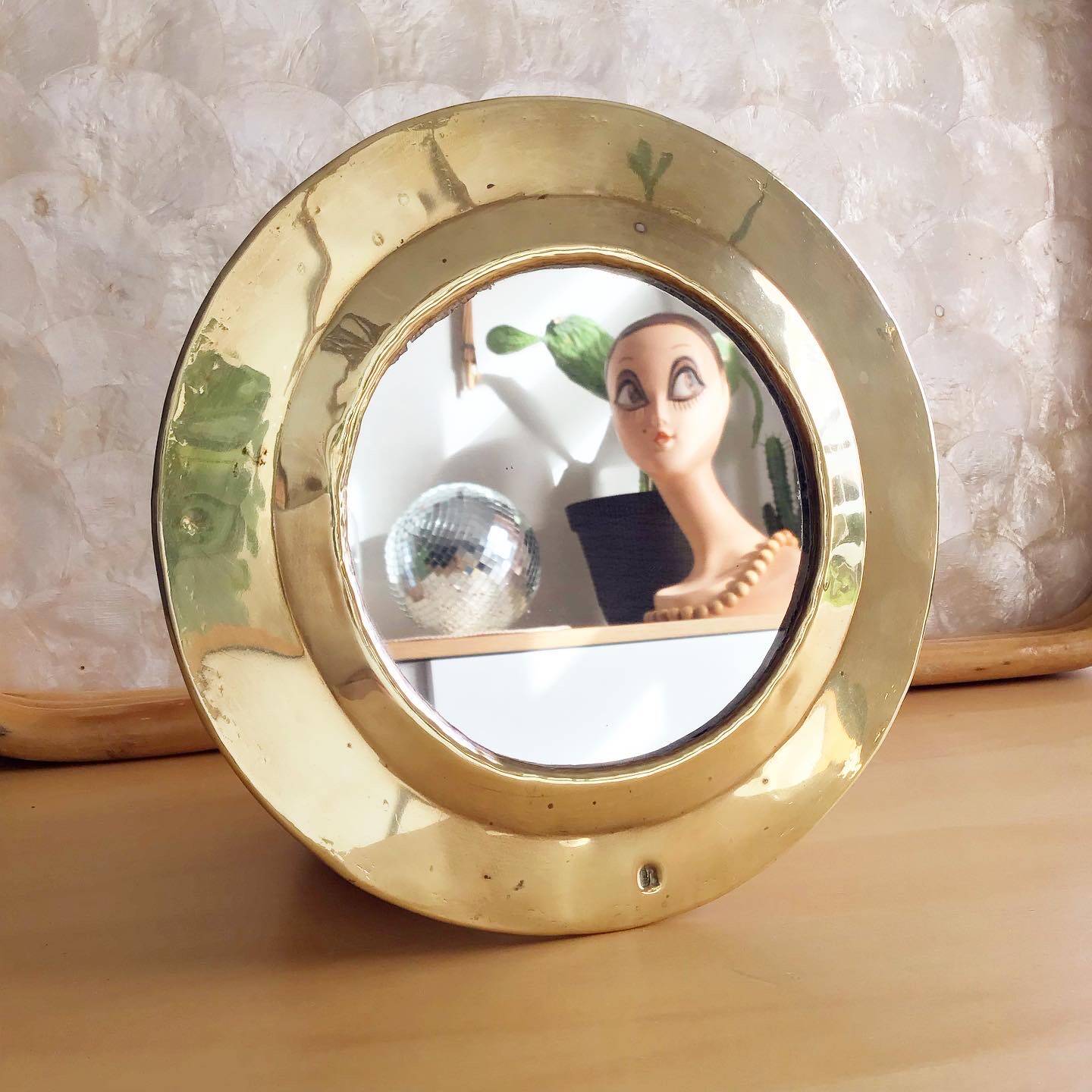 Round vintage brass mirror