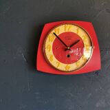 Vintage formica clock silent wall pendulum "Avron red yellow"