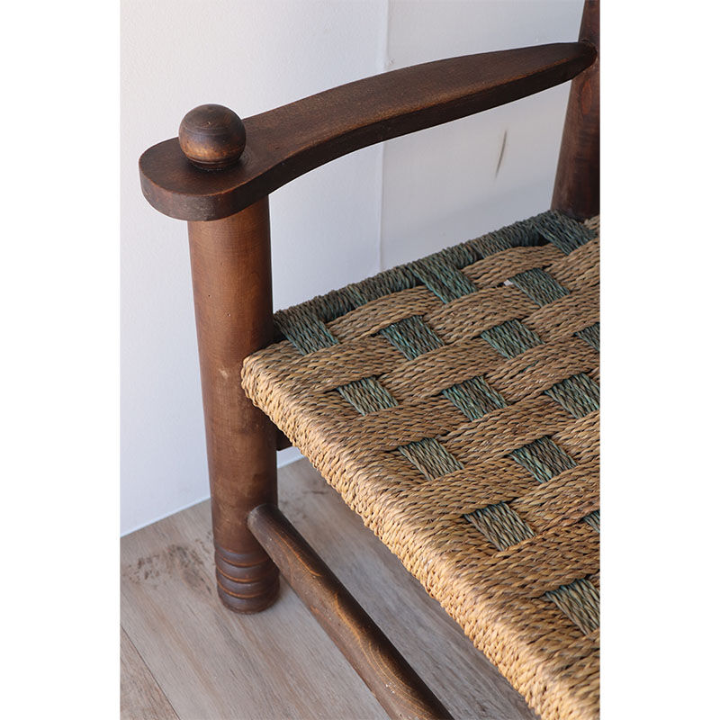 Banc vintage en bois et corde 1950