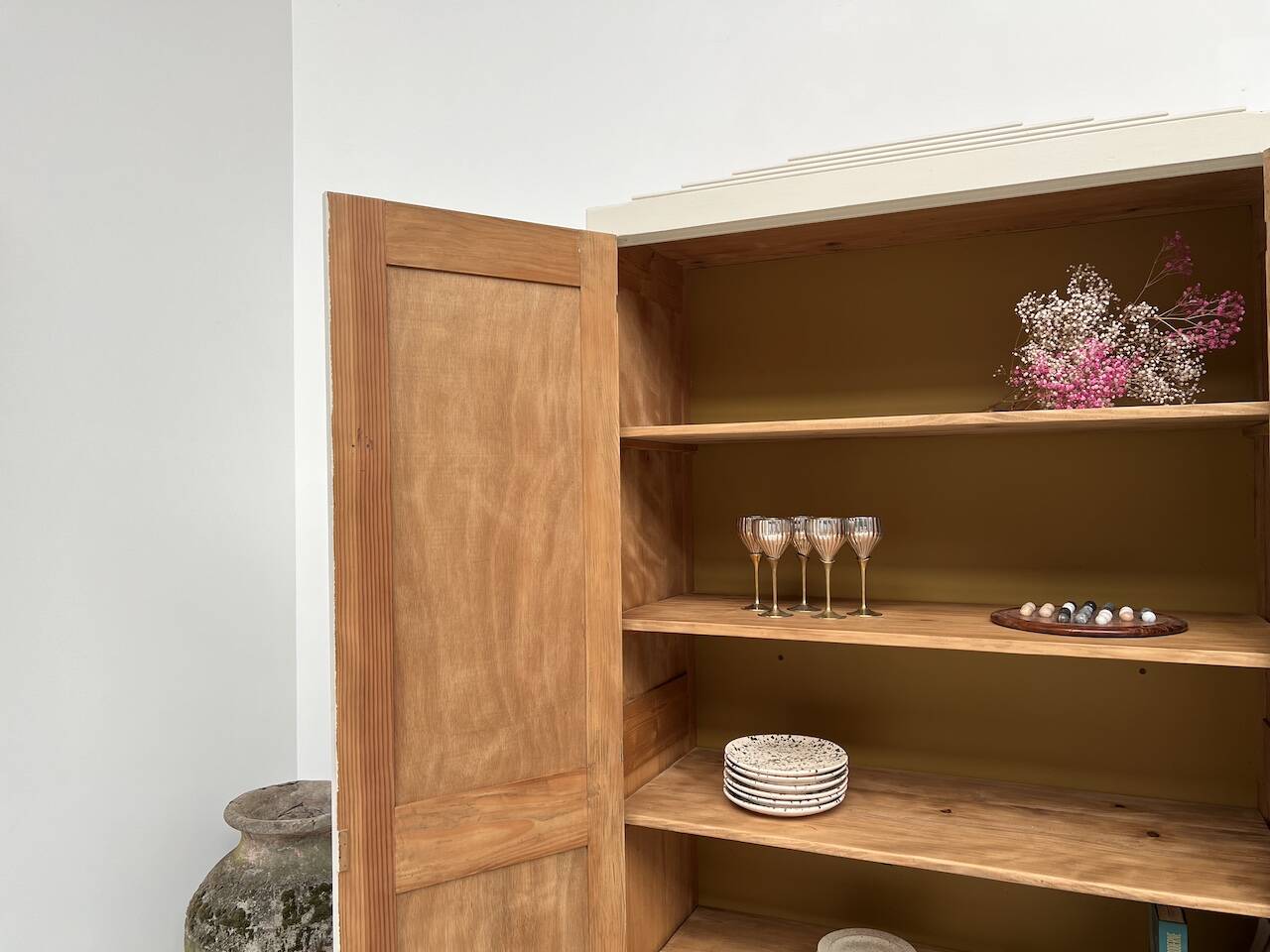 Restored 1930 art deco wardrobe, pure linen color