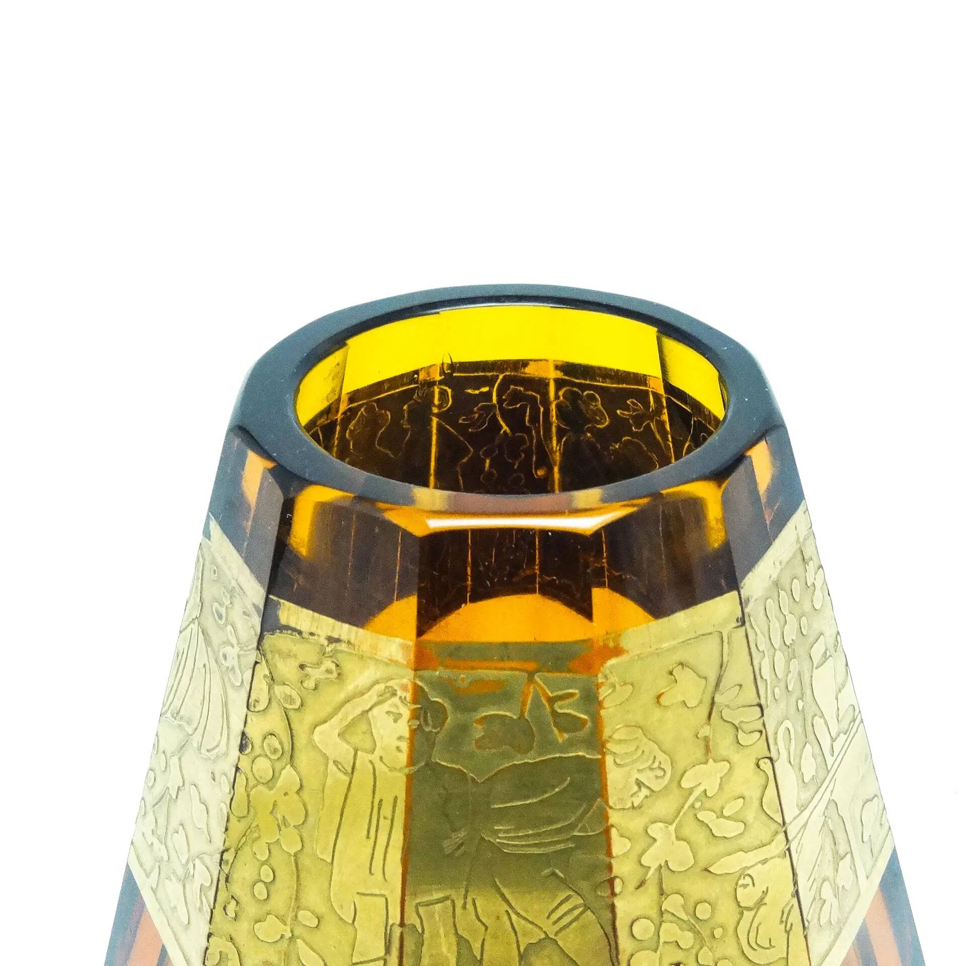 Art Deco vase, honey glass, oroplastic, Czechoslovakia, 1930s