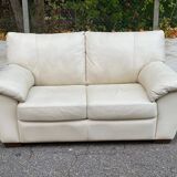 Canapé 2 places scandinave en cuir véritable beige